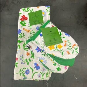 Kate Spade Floral Kitchen dish towel trio & mini oven mitt bundle Brand New